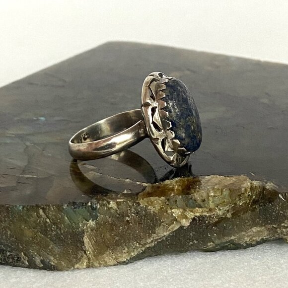 Sterling Silver 925 Southwest Style Bezel Set Oval Lapis Cabochon Ring Sz 6 - Picture 11 of 16